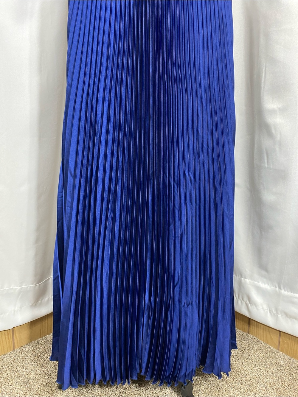 Lulus Elkay Navy Blue Pleated Satin Drop Waist Maxi Dress Size M NWT - Picture 11 of 16